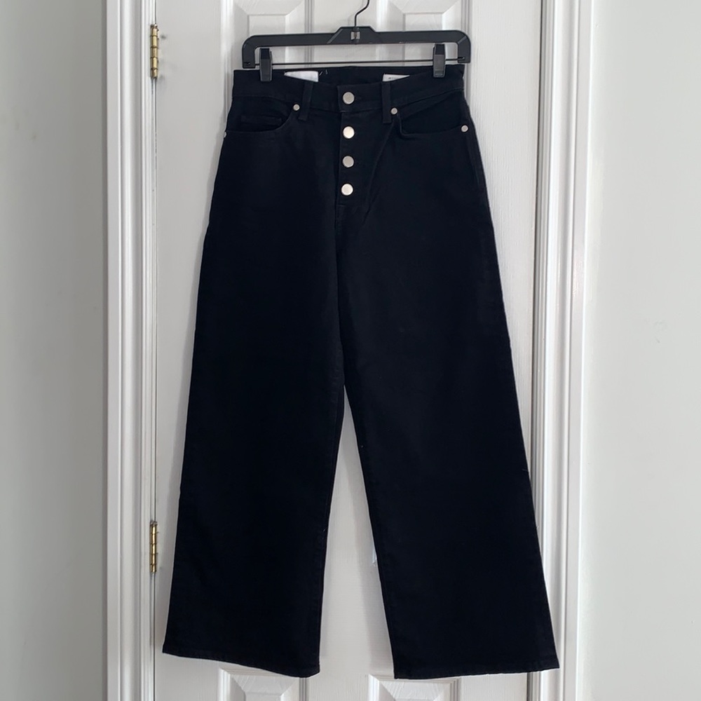 BALDWIN Cropped Wide Leg Button-Fly High-Rise Jean Carbon Black 28